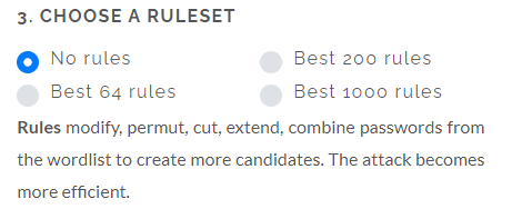 Ruleset configuration for wordlist searches